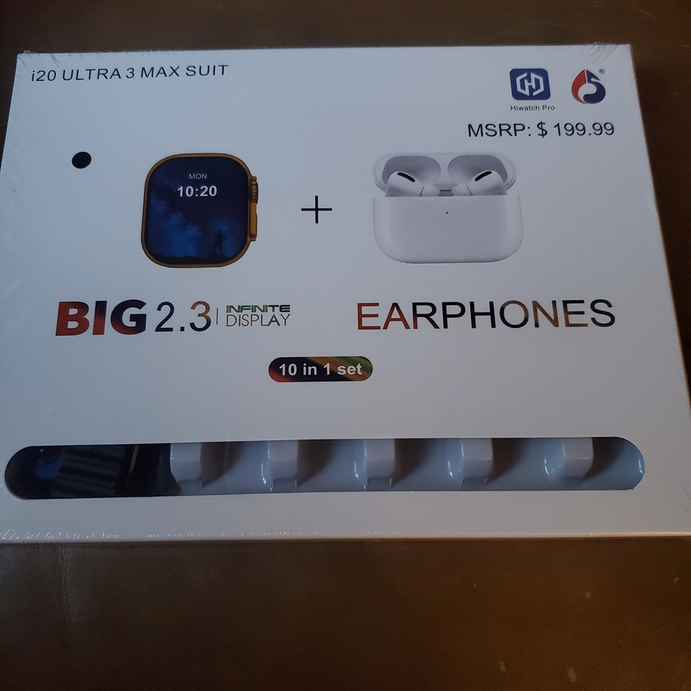 i20 Ultra 3 Max Suit Smartwatch & Earphones White Multi Color Electronics New